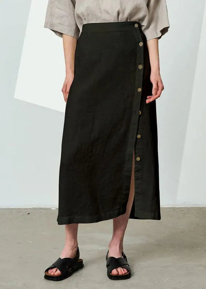 Original Design White Elastic Waist Side Open Linen Skirts Summer