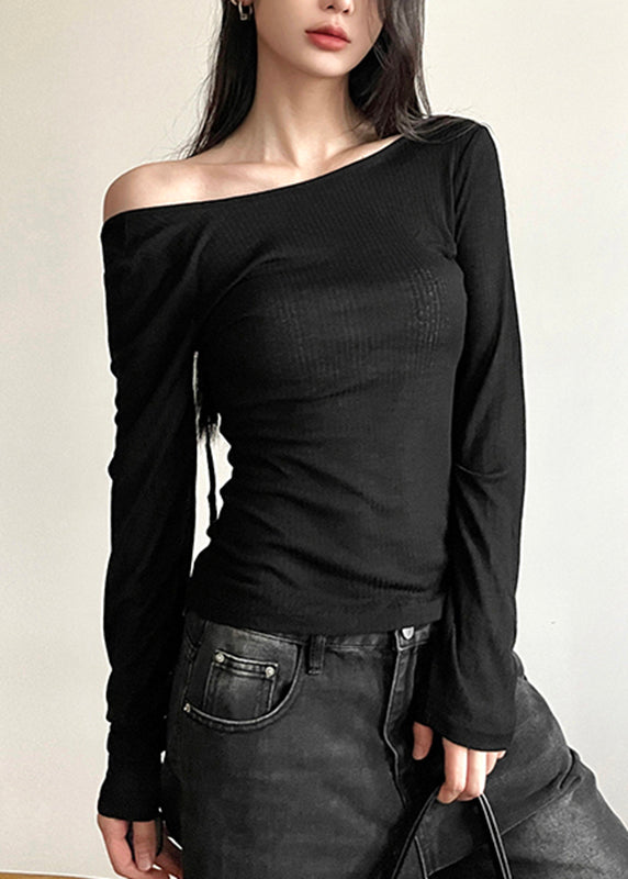 Unique Grey Asymmetrical Backless Hollow Out Top Long Sleeve