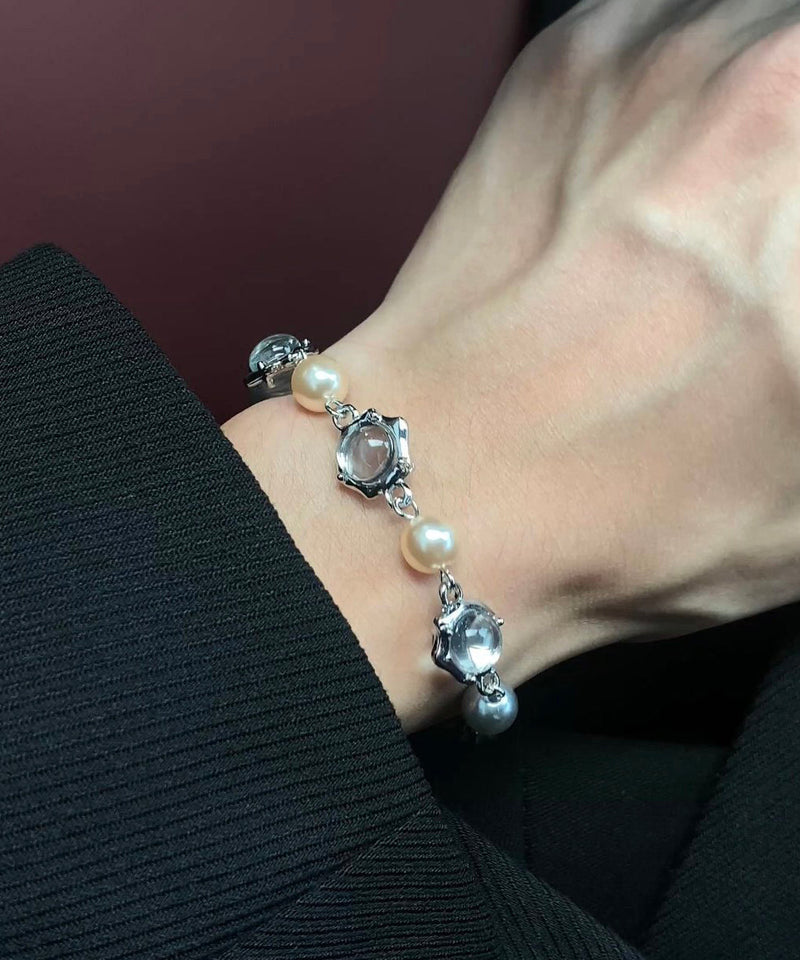 Stylish Adjustable Fine Pearl Wite Opal Tungsten Steel Bracelet