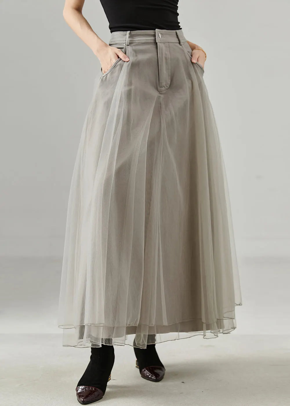 Grey Exra Large Hem Tulle Holiday Skirt Fall