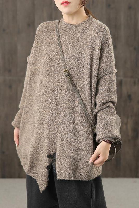 Knitted Button Split Hem Sweater