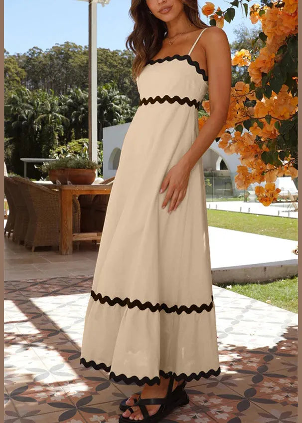 Apricot Patchwork Cotton Spaghetti Strap Dress Summer