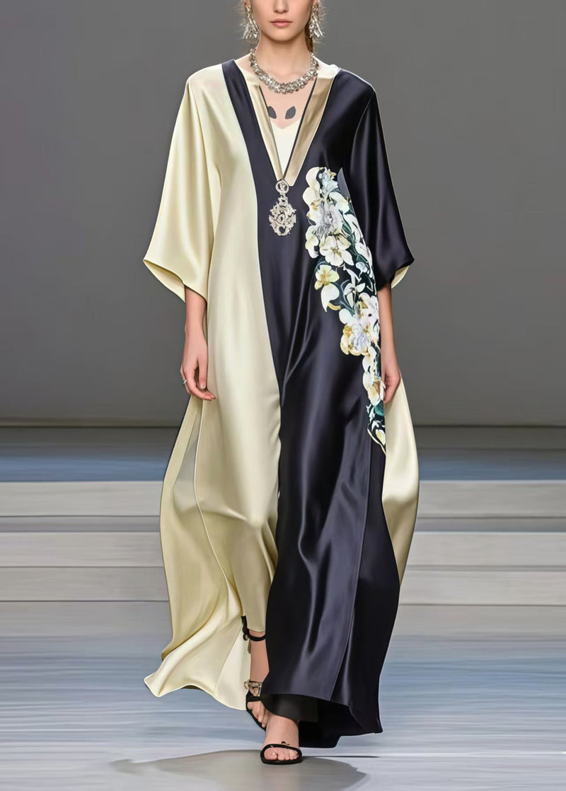 Fine Colorblock Oversized Patchwork Print Silk Dress Summer