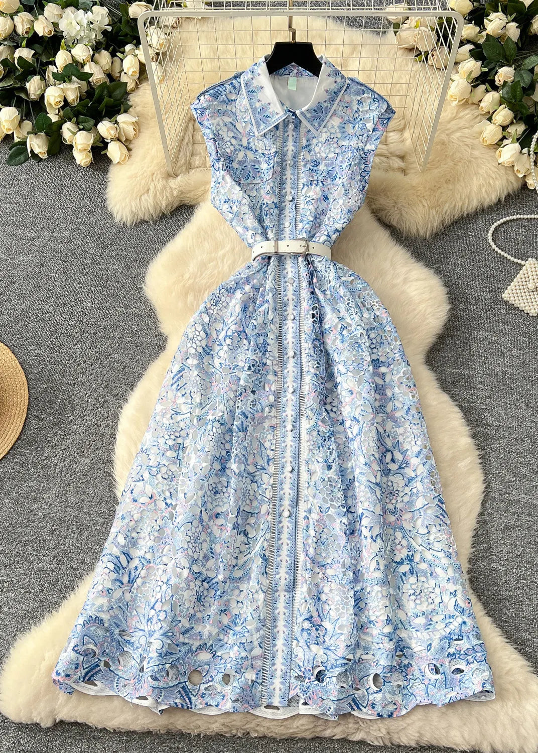 Khaki Cinched Lace Vacation Dresses Sleeveless