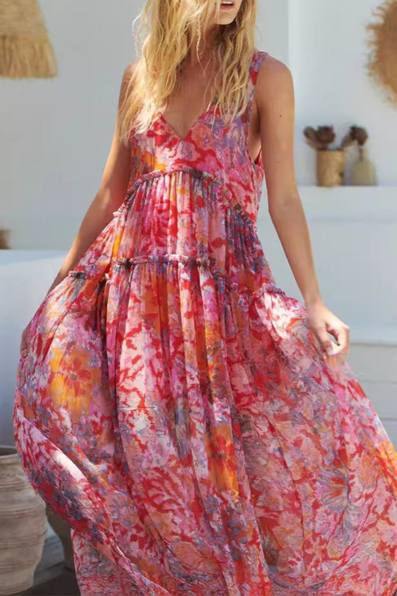 Fold V Neck Sleeveless Dresses