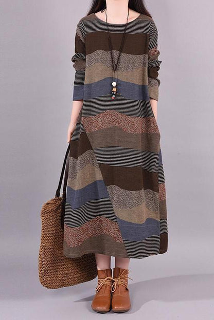 Limited Stock- Lotstrends Wavy Colorful Stripes Retro Linen Dress