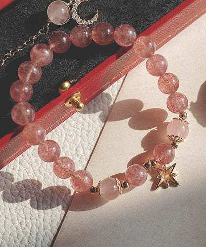 Pink 14k Gold Strawberry Crystal Zircon Star Moon Bracelet