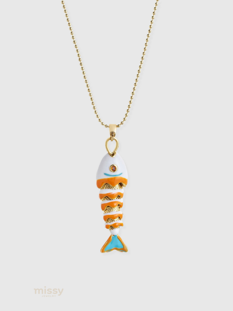 Daria Colorful Enamel Fish Pendant Necklace