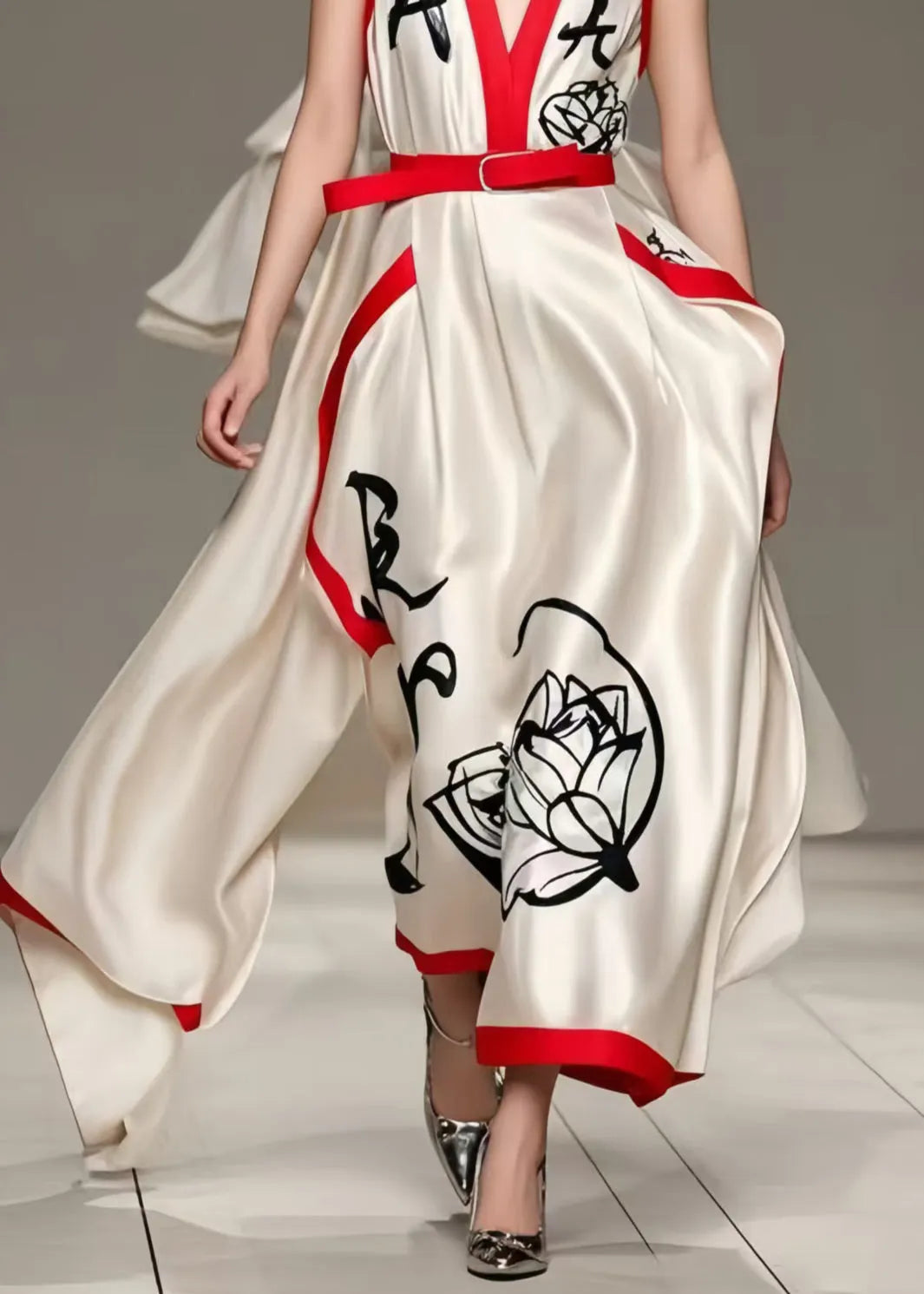 Milk White Asymmetrical Print Silk Holiday Dress Summer