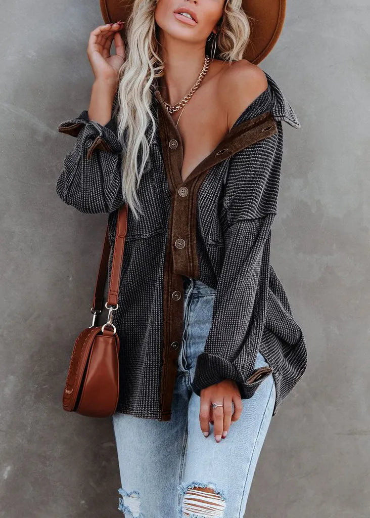 Grey Peter Pan Collar Pockets Patchwork Cotton Coats Fall