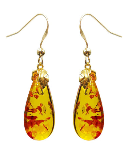 Diy Yellow 14k Gold Amber Water Drop Drop Earrings