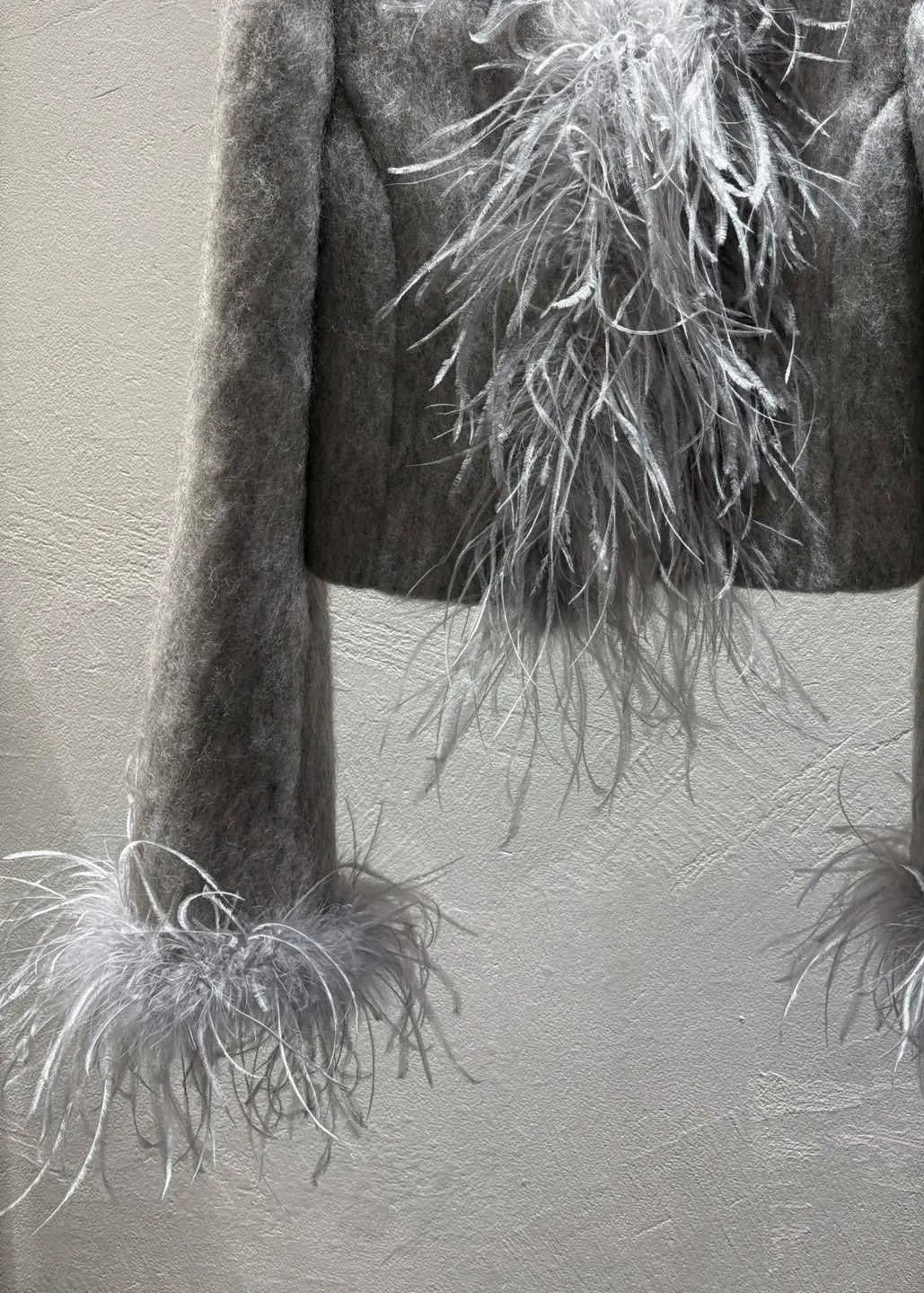 Grey Feather Patchwork Wool Coats Winter