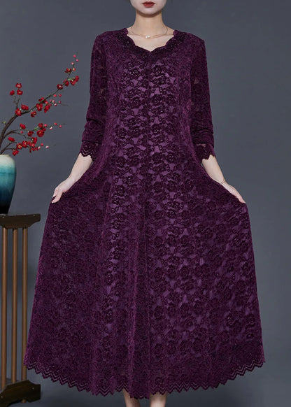 Dull Purple Silm Fit Lace Vestidos Dresses Exra Large Hem Spring