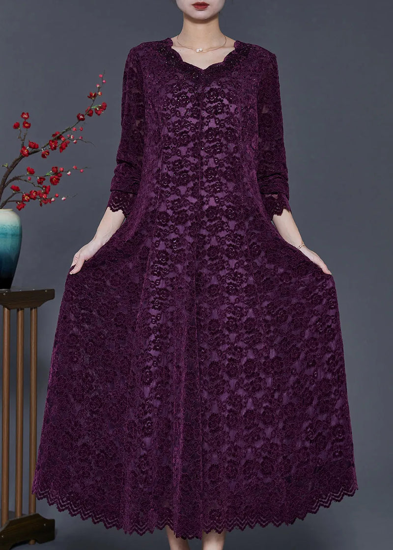 Dull Purple Silm Fit Lace Vestidos Dresses Exra Large Hem Spring