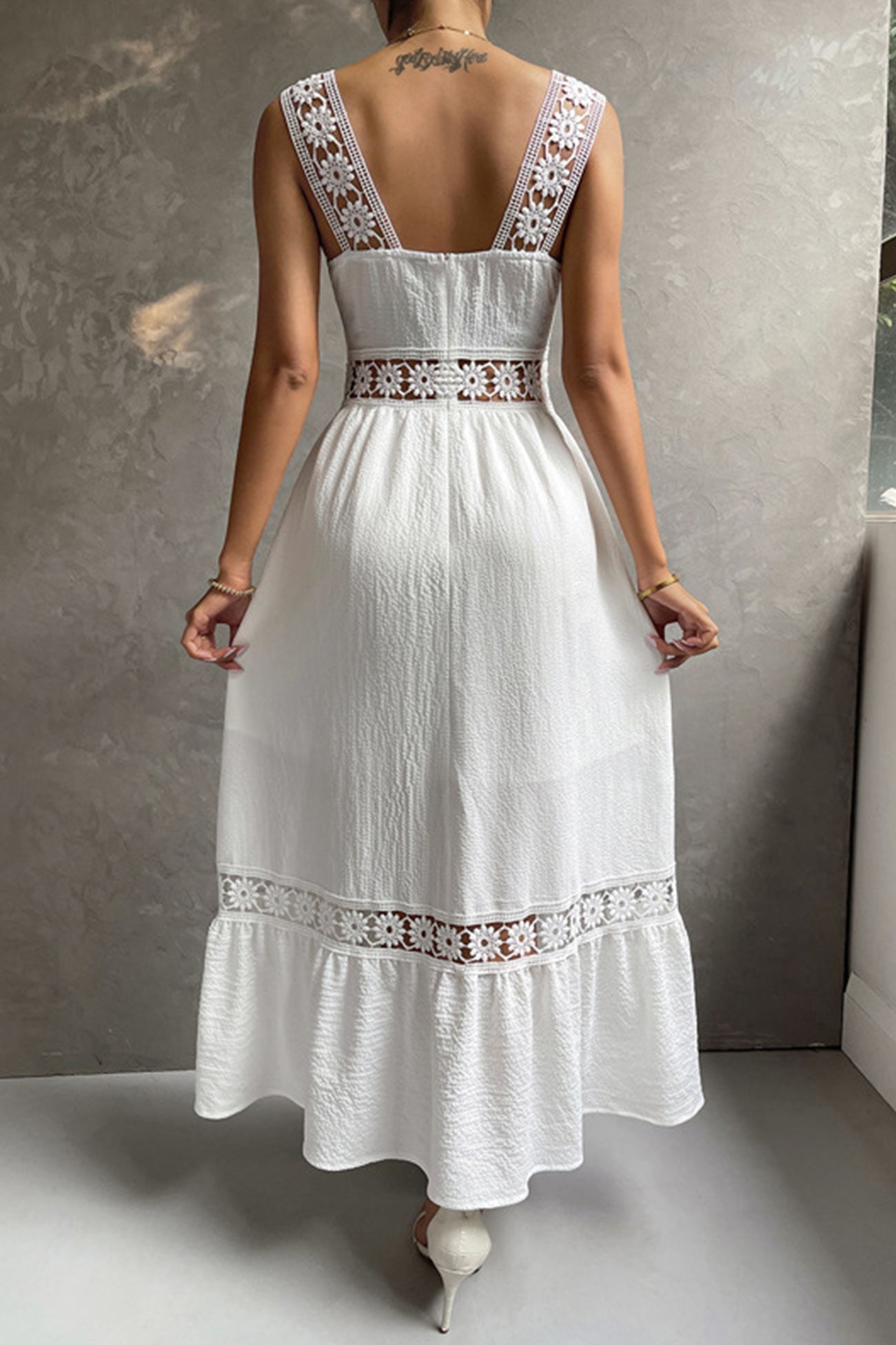 Jacquard Hollow Out Tiered Midi Dress