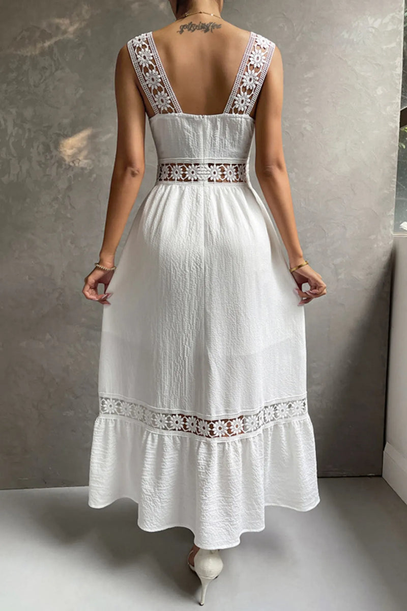 Jacquard Hollow Out Tiered Midi Dress