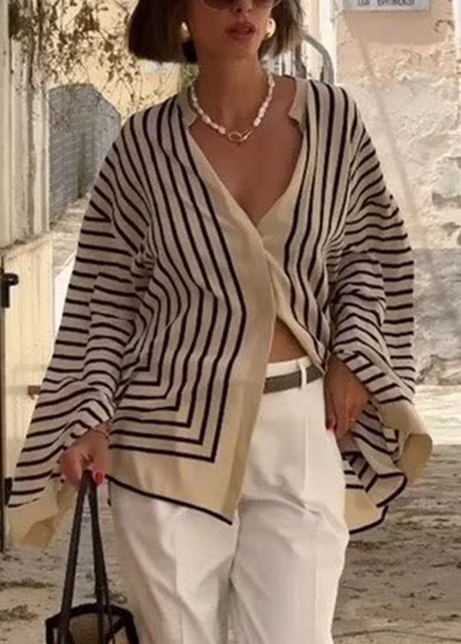 O Neck Striped Chiffon Shirt Tops Spring