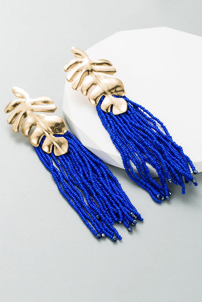 Handmade Rice Bead Tassel Long Earrings