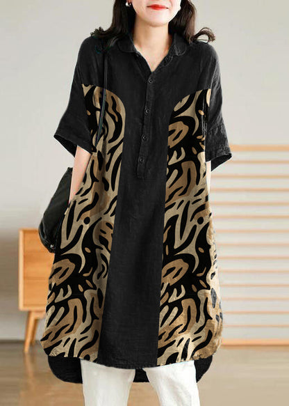 Jade Black Leopard Print Linen Linen Shirt Dress