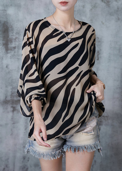 Coffee Ruffles Striped Chiffon Top Spring