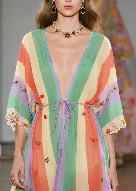 Rainbow Striped Exra Large Hem Chiffon Cardigan Summer
