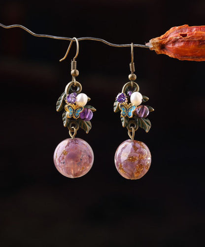 Purple Sterling Silver Zircon Jade Crystal Cloisonne Coloured Glaze Drop Earrings