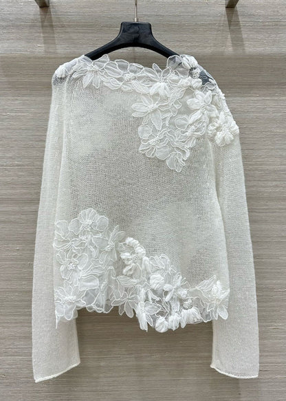 Stylish White O-neck Knit Shirt Tops Fall