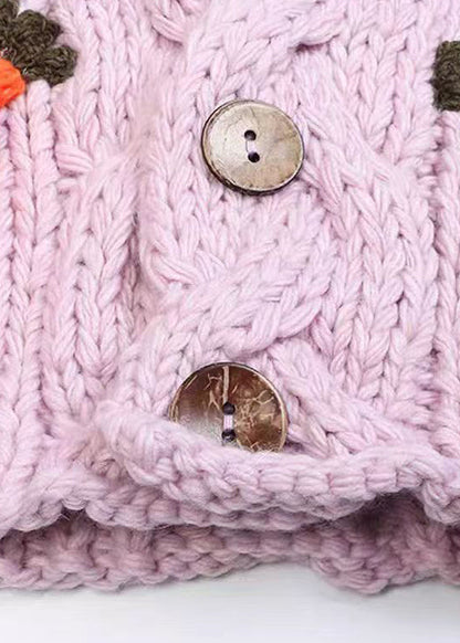Purple V Neck Button Cozy Knit Cardigans Winter