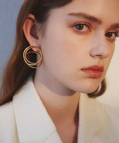 Golden Rotundity Asymmetrical Design Metal Stud Earrings