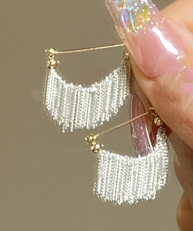White Copper Overgild Tassel Hoop Earrings