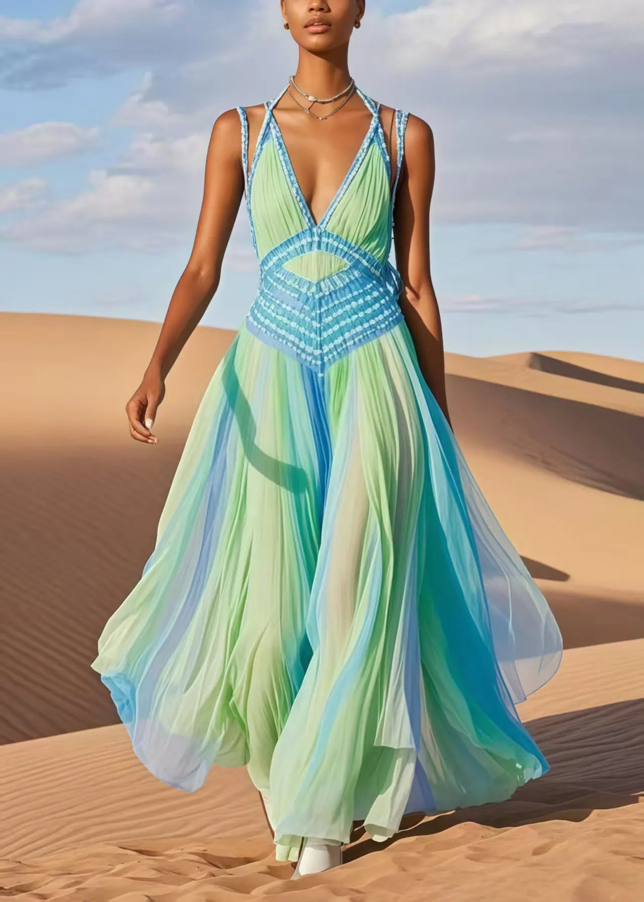 Tie Dye Exra Large Hem Chiffon Cami Dresses Summer