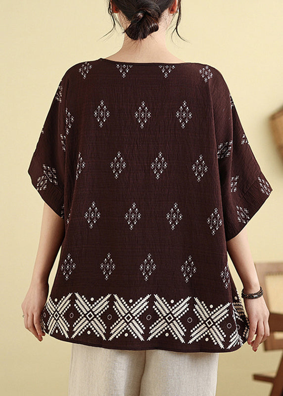 Dark Brown Print T Shirt Short Sleeve