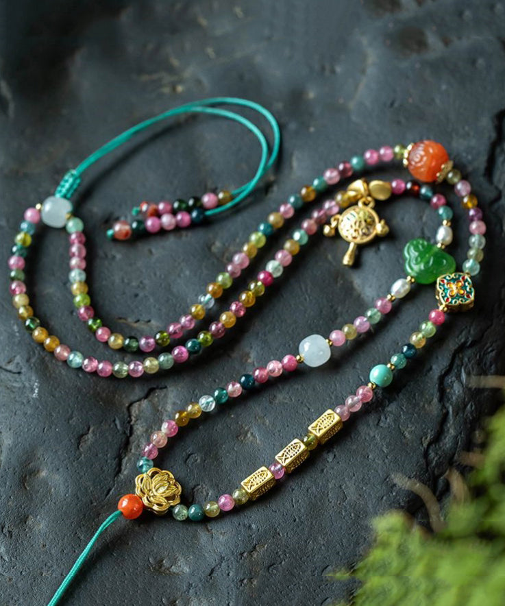 Multicolour Hand Woven Beading Jade Tassel Pendant Necklace
