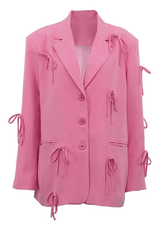 Pink Peter Pan Collar Pockets Bow Suit Coat Fall