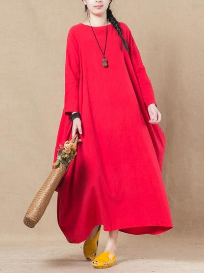 Handmade Black Linen Cotton Wardrobes O Neck Asymmetric Spring Dress