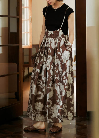 Print Wrinkled Cotton Spaghetti Strap Dress Summer