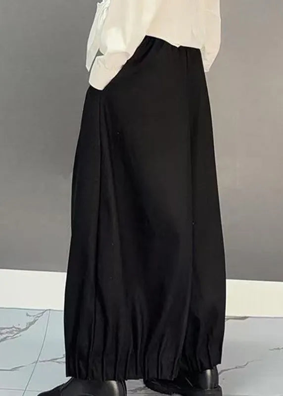 Black Pockets Wide Leg Pants Spring