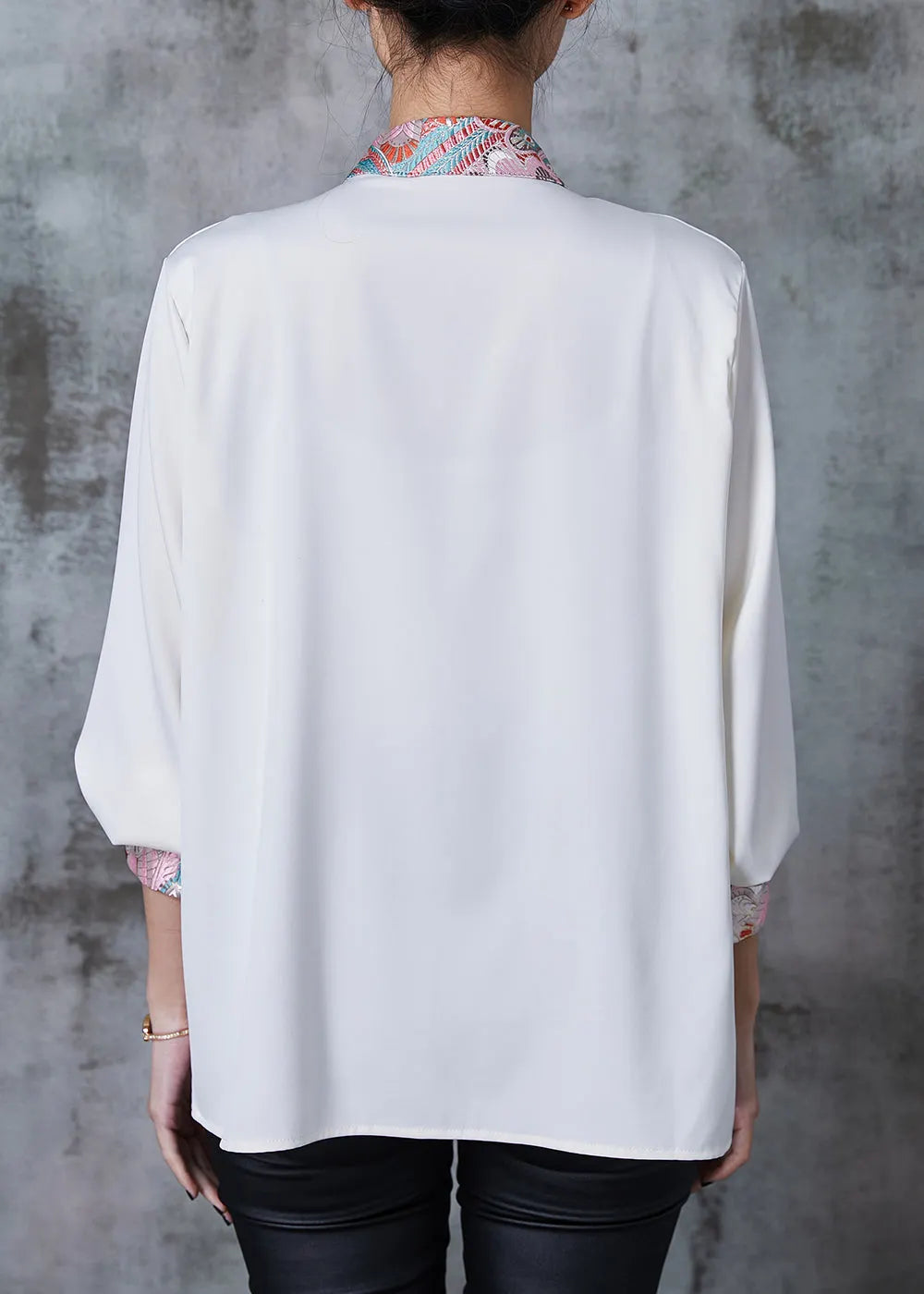 White Embroidered Chiffon Oriental Shirt Spring