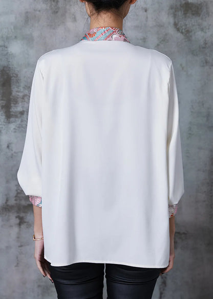 White Embroidered Chiffon Oriental Shirt Spring
