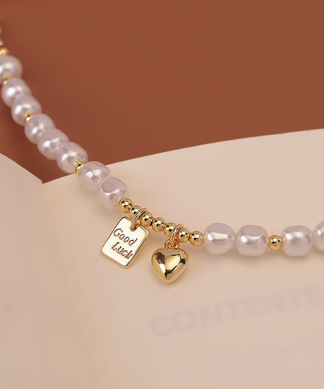 Diy White Alloy Pearl Oil Drip Love Charm Bracelet