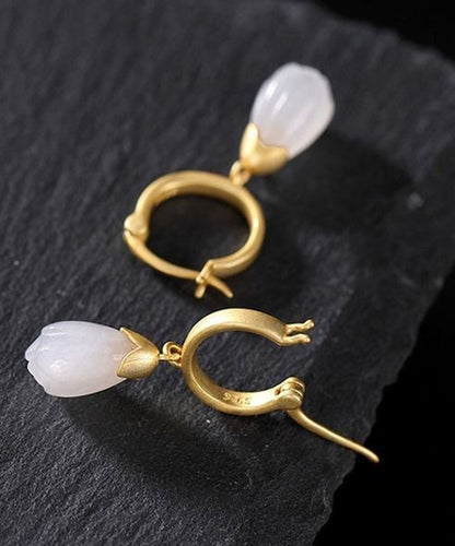 Diy Gold Sterling Silver Overgild Inlaid Jade Drop Earrings