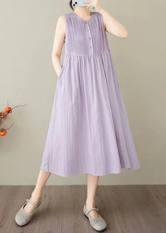 Lavender Wrinkled Cotton Robe Dresses Sleeveless
