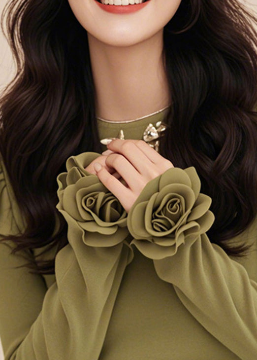 Green O-neck Cotton T Shirts Winter