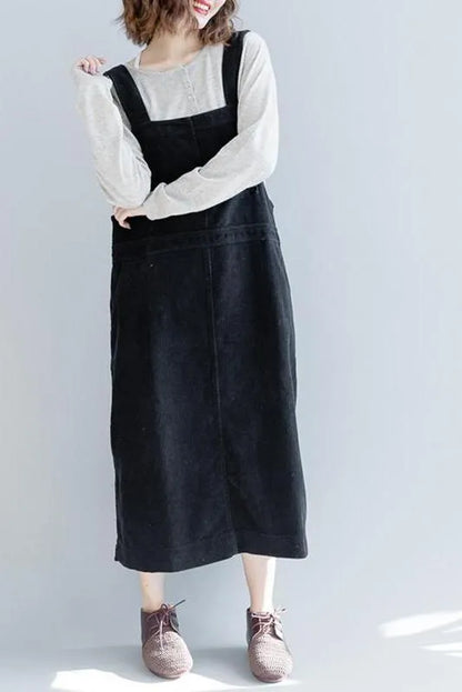 Loose Corduroy Strap Dresses Fall Outfits