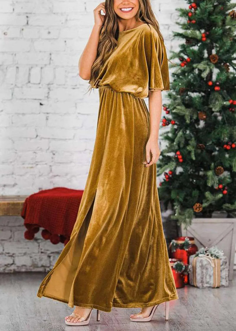 Mulberry Patchwork Velvet Dress Butterfly Sleeve