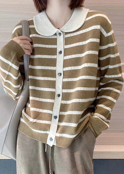 Rose Peter Pan Collar Striped Cashmere Cardigan Spring
