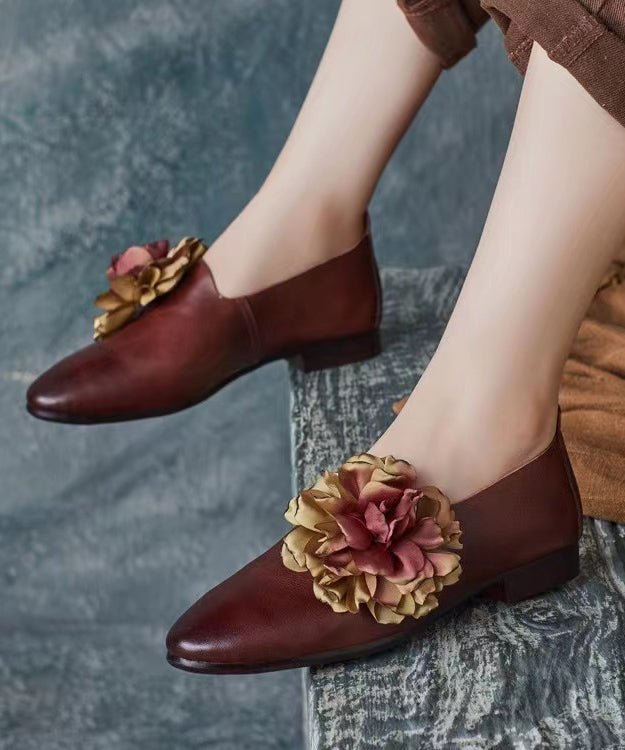 Retro Coffee Splicing Loafer Shoes Cowhide Leather Pointed Toe