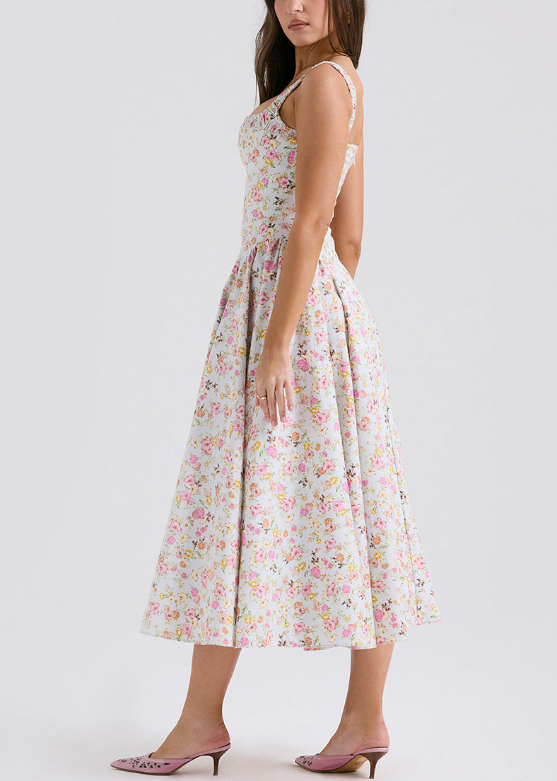 Fine Print Wrinkled Cotton Spaghetti Strap Dress Summer