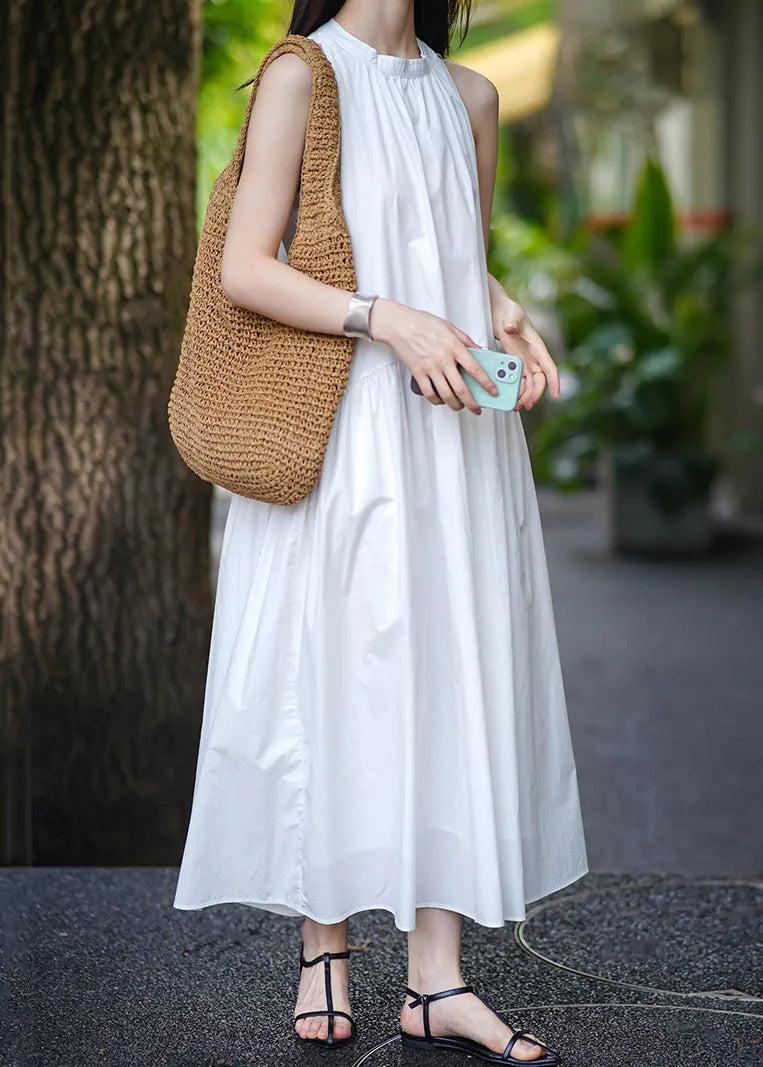 Yellow Pockets Cotton Long Dress Sleeveless