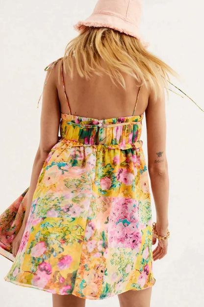 Ruffled Printed Irregular Mini Dress